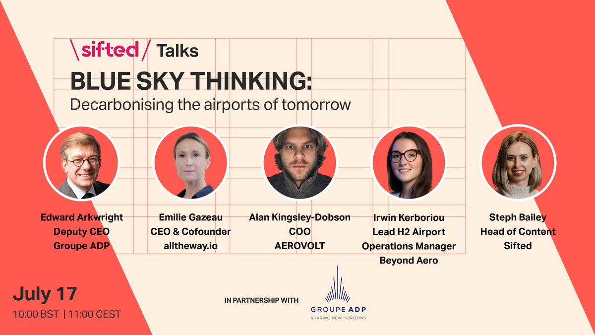 Siftedeu's tweet image. Join our free upcoming Sifted Talks where we’ll be exploring the role of tech startups in the decarbonisation of the modern airport.

Join our panellists at 10:00 BST today 👉 hubs.ly/Q02Gx_vS0 

#airports #carbon #siftedtalks #startups
