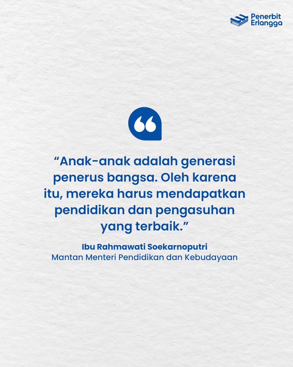 Sahabat Erlangga,
Sangat penting untuk mempersiapkan anak-anak Indonesia menjadi generasi yang sehat, kreatif dan berakhlak mulia. Jika itu dilakukan, dipastikan seluruh anak Indonesia akan cerdas serta berprestasi.
#SelamatHariAnakNasional