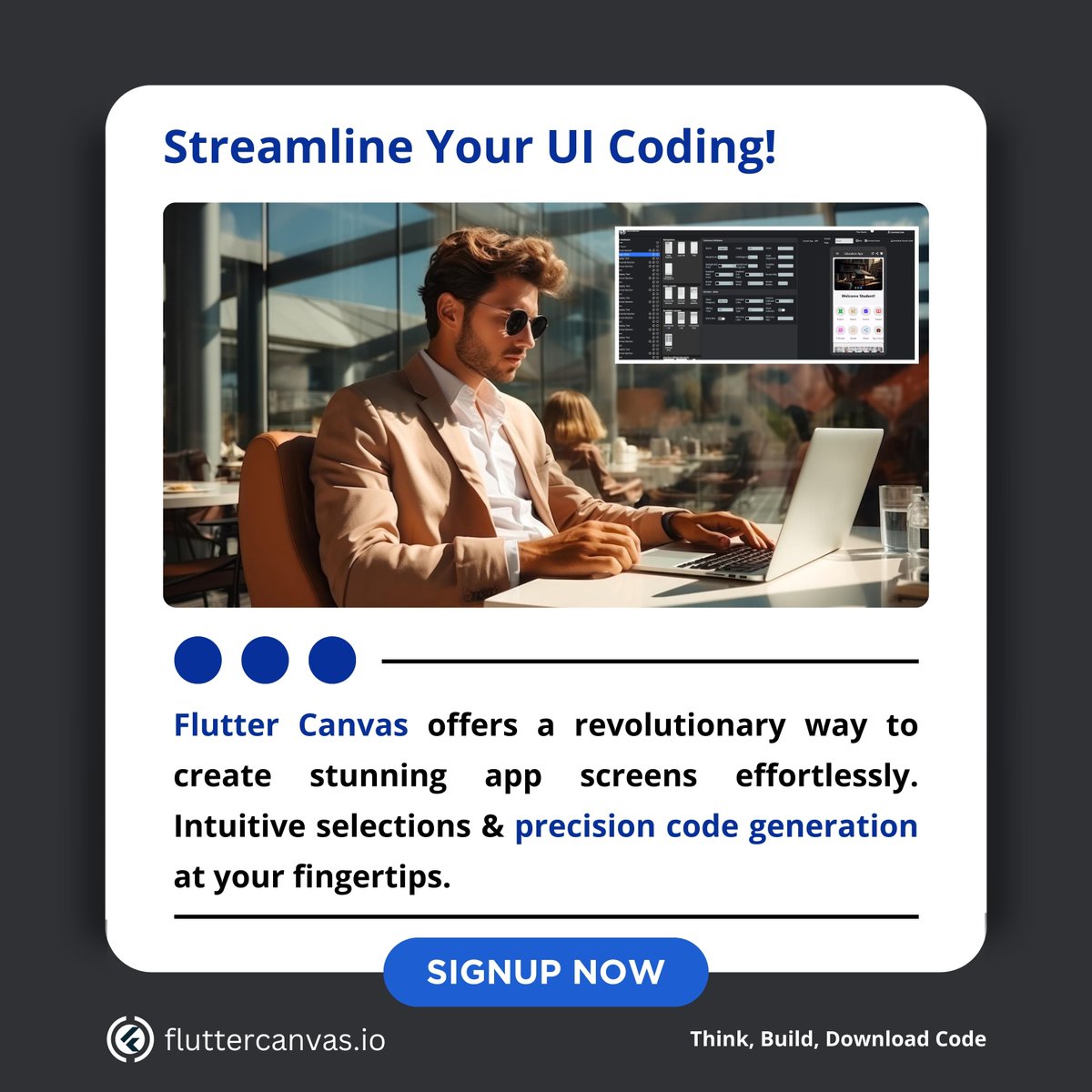 fluttercanvas's tweet image. Streamline Your UI Coding with Flutter Canvas!
Why wait? Join Flutter Canvas today and elevate your app development!
Explore now: fluttercanvas.io
#FlutterDevelopment #AppUI #TechTips #dart #flutterdevs #Technology