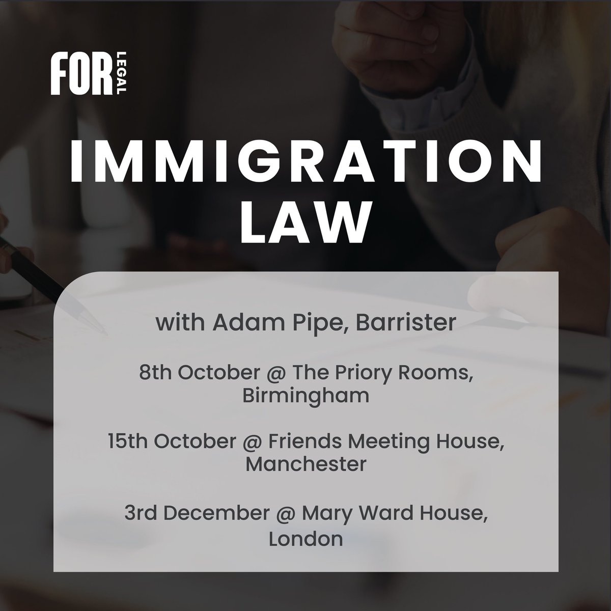 Looking forward to doing some live in-person immigration law updates this autumn in #Birmingham #Manchester &amp; #London book now formediagroup.co.uk/forlegal/chann… <a href="/For_Media_Group/">For Media Group</a>