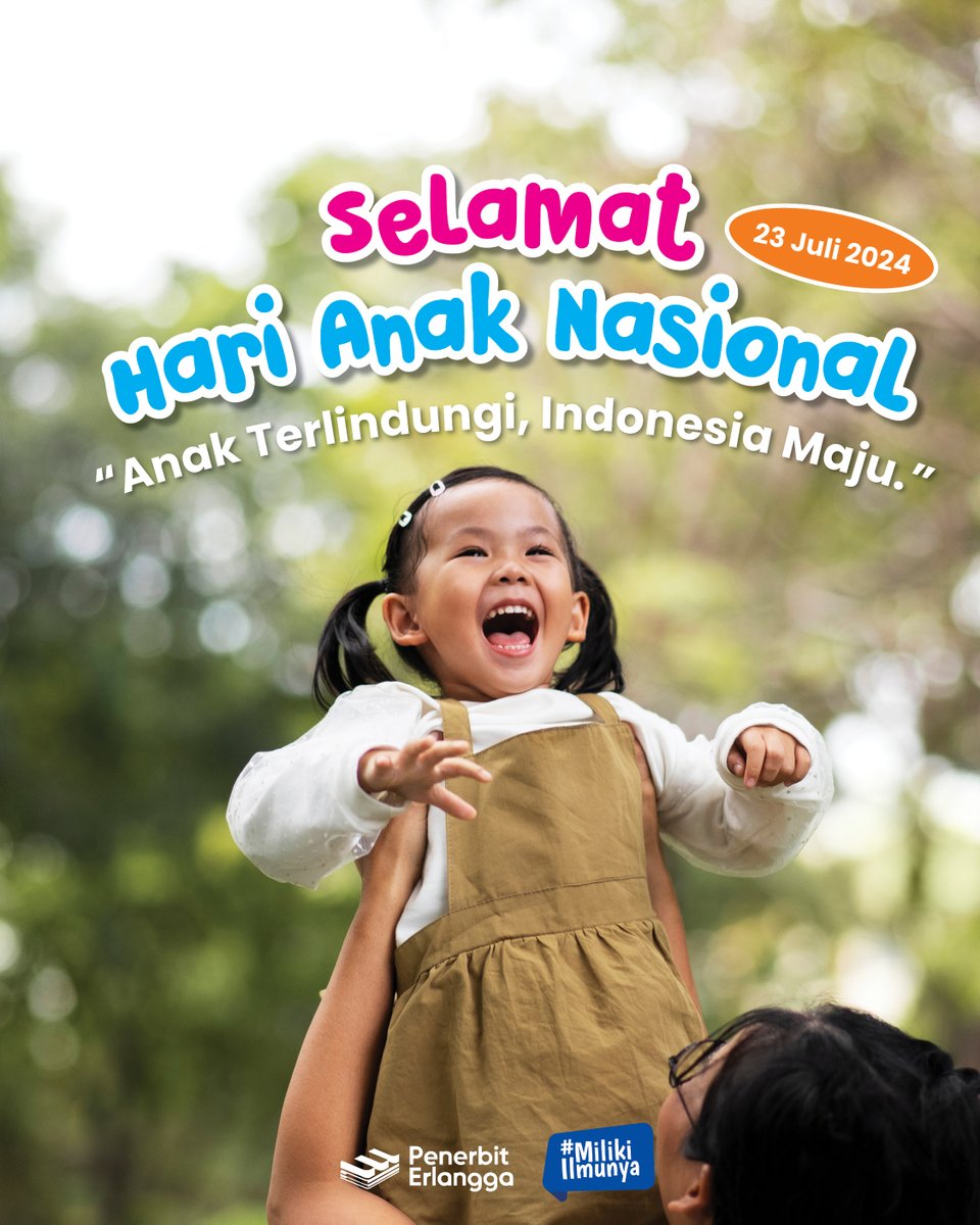 Selamat Hari Anak Nasional!
"Anak Terlindungi, Indonesia Maju."
#SahabatErlangga, tanggal 23 Juli diperingati sebagai Hari Anak Nasional (HAN), pemilihan tanggal 23 Juli sebagai HAN diselaraskan dengan pengesahan Undang-Undang tentang Kesejahteraan Anak pada 23 Juli 1979.