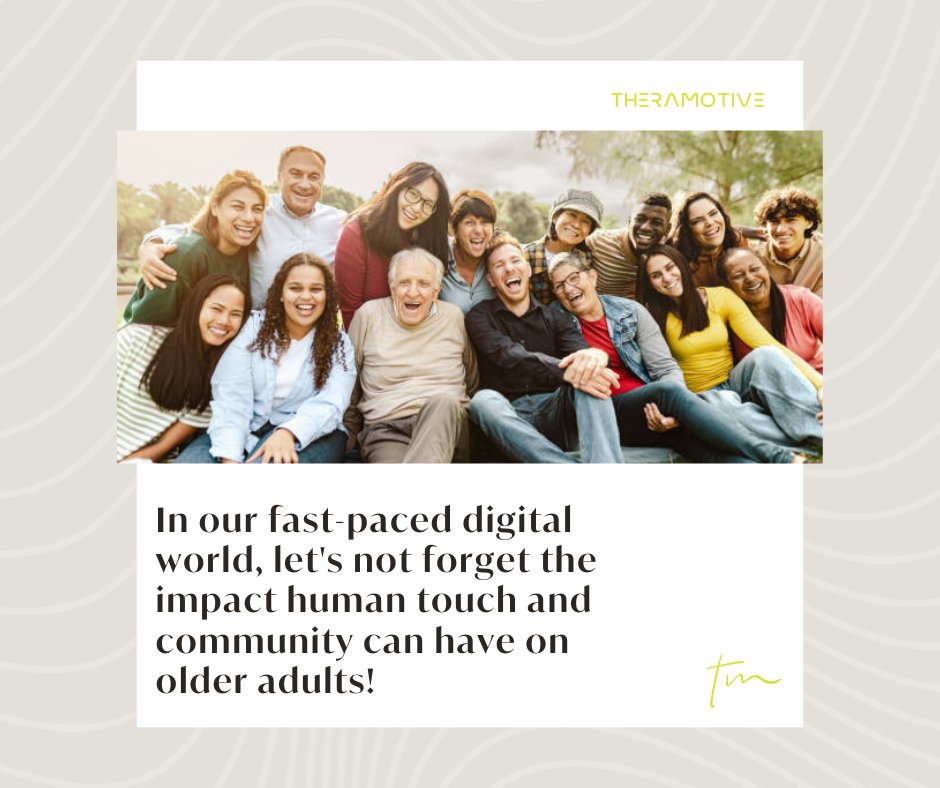 🌟 Embrace the power of physical touch for our seniors' mental health and well-being. Share your stories and tell us how you connect with the seniors in your life! 🤗💕

#TheraMotive #PoweredByConnection #MentalHealthAwareness #PhysicalTherapy