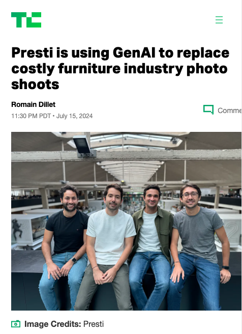 It's HUGE!

I'm thrilled to announce a $3.5 million fundraise for my startup Presti, led by <a href="/PartechPartners/">Partech</a>.

1+ year of hard work has led us to believe that we are the best placed to build the future of AI Product Photography.

My face is now on a TechCrunch article but this