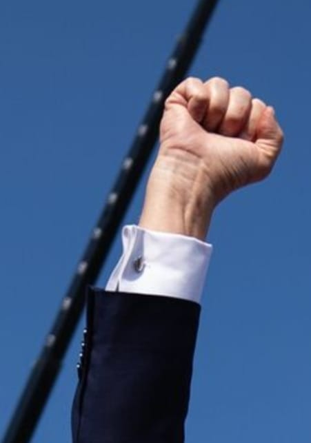bmgnedra's tweet photo. I just wonder how you get shot in the right ear, have blood running all down the side of your face from your shot up ear, but not have a drop of blood on your right hand, arm or sharp white cuff... not a drop

Kind of hard to believe he wouldn't have grabbed his ear. #TrumpIsSus https://t.co/xM18YK9el4