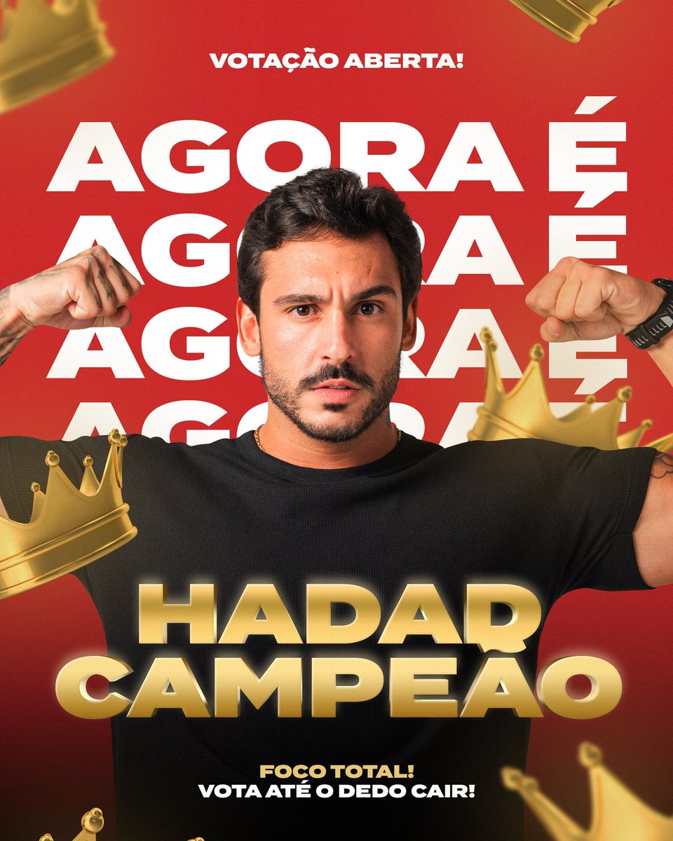 AGORA É HADAD CAMPEÃO! 🏆⚡️

A votação já está aberta no r7.com! Corram lá e votem sem parar, quantas vezes quiserem! A grande final é na quinta-feira e vamos precisar de muito foco nesses dois dias!

Não deem atenção às enquetes e provocações dos adversários.