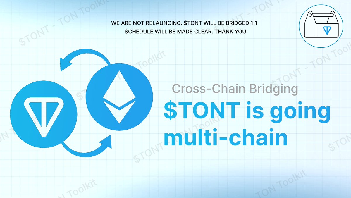 tontoolkit's tweet image. Token Update: ERC-20 - Jetton Bridge Utility as part of $TONT and our Cross-Chain Launch

The TON Toolkit ERC-20 - Jetton Bridge utility will allow anyone to bridge their ETH token to @ton_blockchain. $TONT will publicly demonstrate this as the first project to enjoy a simple…