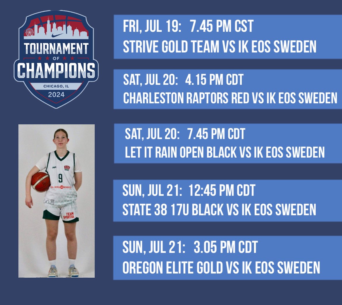 Schedule is out for Nike TOC! Come watch me and my team IK Eos Sweden in group U17 London!