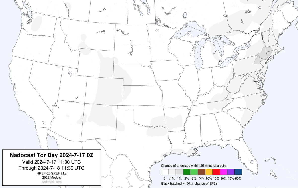 nadocast's tweet image. 0Z Day Tornado Forecast (New New 2022 Models)