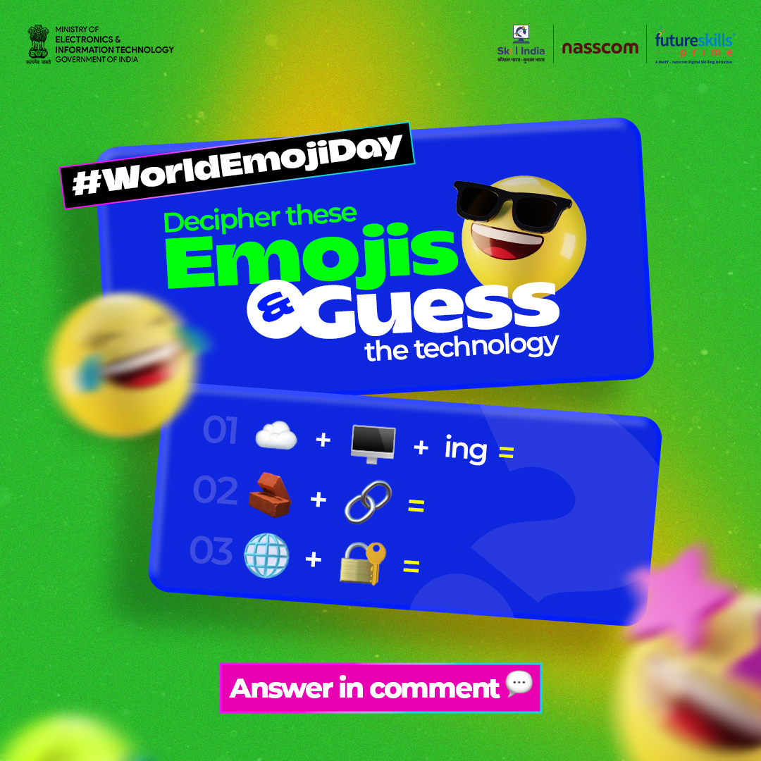 fsprimeofficial's tweet photo. We know your tech skills are top-notch, but how are your emoji skills? ๐คThis #WorldEmojiDay, decode these emojis and guess the technology. Share your answers in the comments below!
https://t.co/yvo2l4l6Sk
#FutureSkillsPrime #Digitalskilling #FutureLeaders #NasscomCertification https://t.co/gGH2nWNxF0