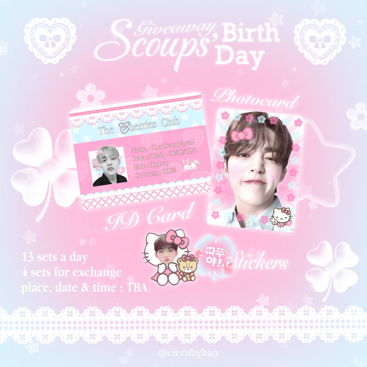 shuanatsu's tweet photo. pls kindly retweet ⸝⋆
Giveaway for S.Coups’ Birthday 🪽

⭐️ 13 sets ( 4 sets for exchange dm ka <3 )
⭐️ place , date &amp; time - TBA

#กะรัตพระเวสสันดร #Sound_of_Birthday #Cherrys_Coups_Day https://t.co/T2mICPDE8j