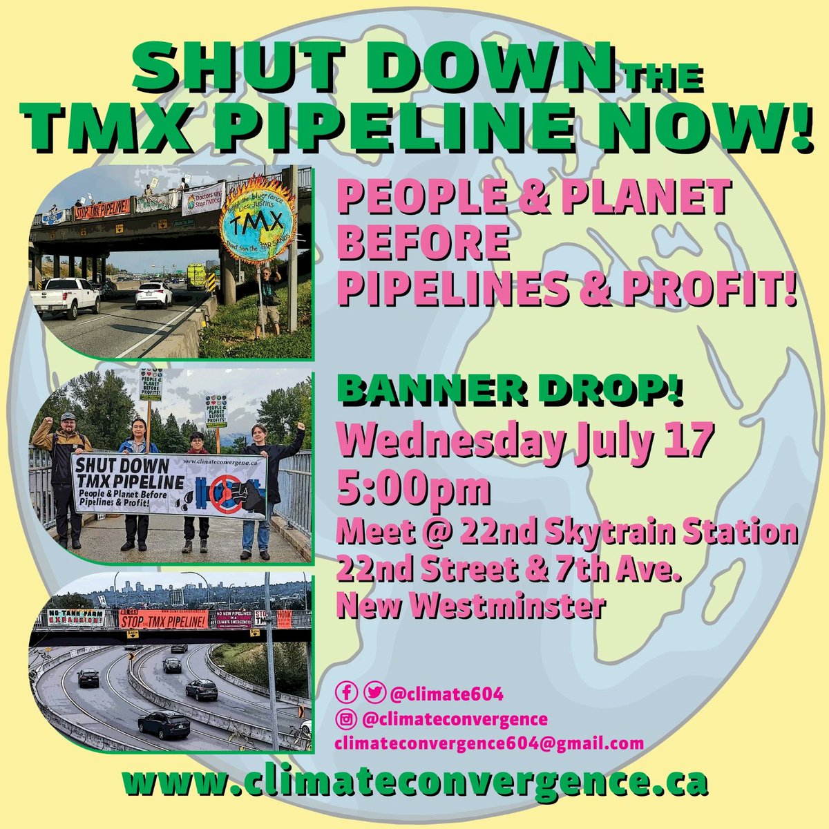 climate604's tweet photo. Banner Drop + outreach: Trudeau Shut Down TMX Pipeline! July 17 #NewWestminster Every day there are more reasons we must fight back in defense of Mother Earth & more reasons the fight against TMX continues!
#StopTMX #vanpoli #cdnpoli #climateaction #systemchangenotclimatechange https://t.co/lZm1Q9nFT0
