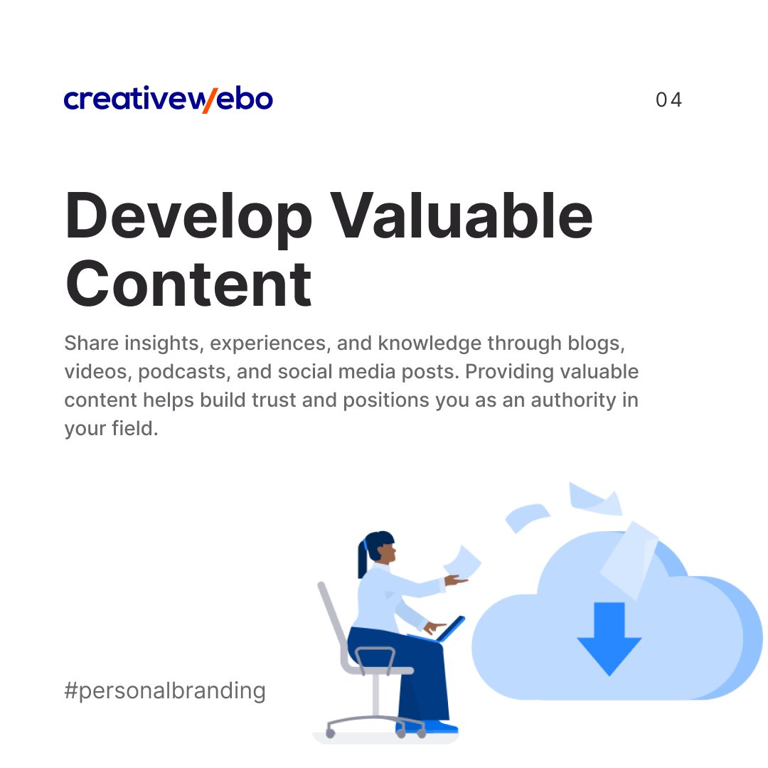 CreativeWebo's tweet photo. Building a strong personal brand is essential in today’s professional world. Discover our top five steps to craft a compelling personal brand that resonates and stands out. From defining your unique value proposition to leveraging social media and networking, these actionsble+ https://t.co/9zmIkU3gno