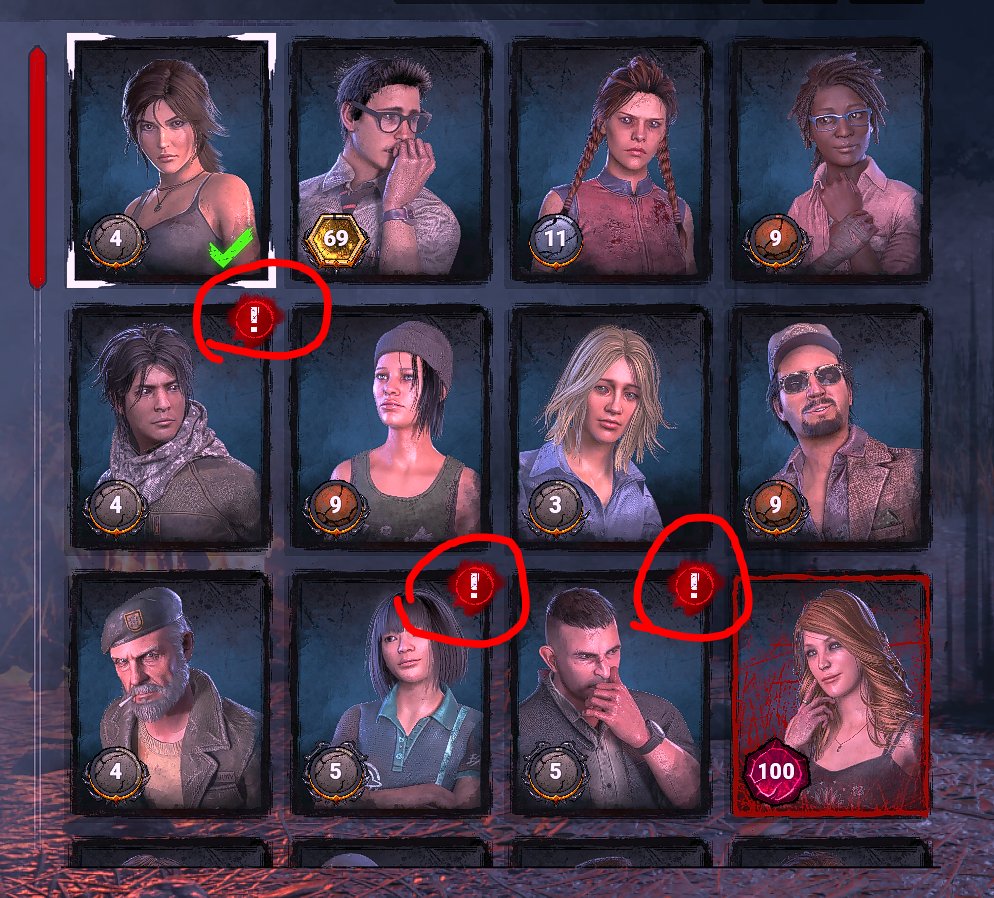 BLAD0S's tweet photo. I'm sorry but this is mildly infuriating.  This is just straight up wrong @DeadbyDaylight keep this kind of notification in the store and not in my survivor roster https://t.co/gkMvjZxF3i