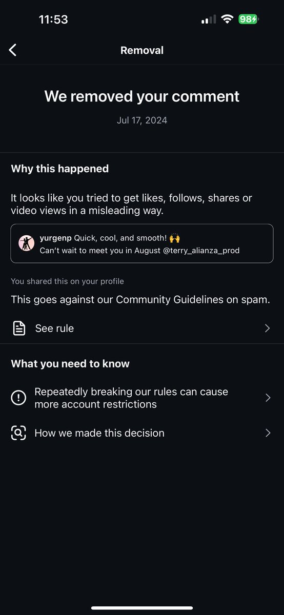 GainsFinder's tweet photo. @instagram why was my comment removed? It was not a spam. Please help. https://t.co/s8NKepXAsG