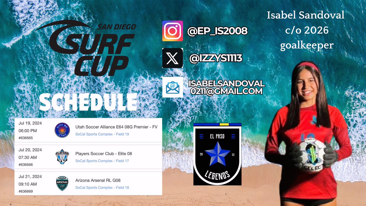 So excited for this opportunity to play San Diego Surf Cup this weekend!⚽️
Ready to play my heart out!