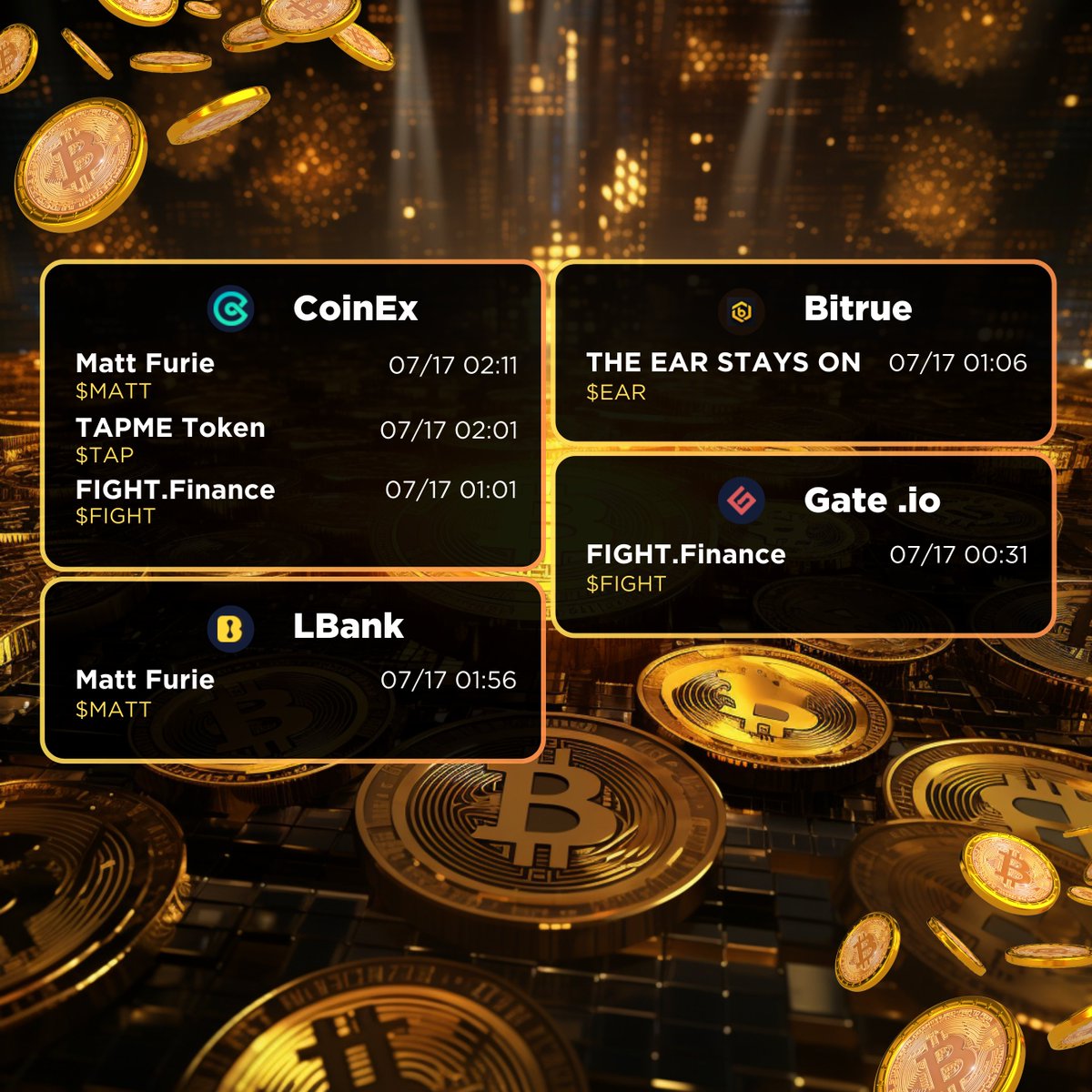 metasider's tweet photo. ☑️ Kraken
- Renzo / $REZ
- Neutron / $NTRN
- Floki Inu / $FLOKI

☑️ Biconomy Exchange
- XRADERS / $XR
- HOPPY / $HOPPY

☑️ BitMart
- Hege / $HEGE
- Clore. AI / $CLORE

☑️ Bitvavo
- Ponke / $PONKE

☑️ MEXC
- QUBIC / $QUBIC
- CoinoUSD / $XUSD
- Trading GPT / $TGPT

☑️ Poloniex
- ANyONe Protocol / $ANYONE

☑️ CoinEx
- Matt Furie / $MATT
- TAPME Token / $TAP
- FIGHT. Finance / $FIGHT

☑️ Bitrue
- THE EAR STAYS ON / $EAR

☑️ Gate .io
- FIGHT. Finance / $FIGHT

#取引所 #仮想通貨 #上場