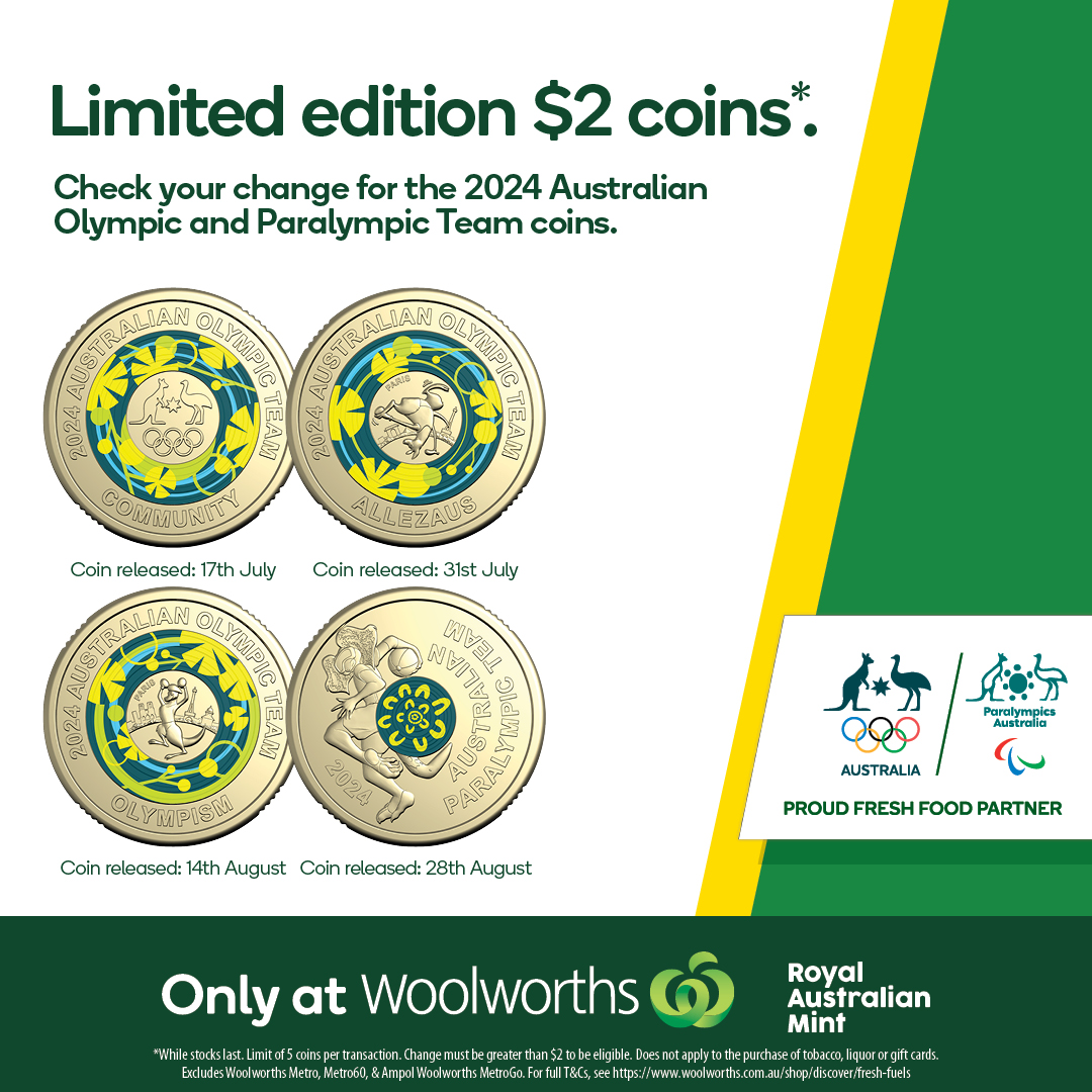 Check your change at @Woolworths for the Australian Olympic and Paralympic Team coins 💰💚 

#AllezAUS | @AusParalympics | <a href="/RoyalAustMint/">RoyalAustralianMint</a>