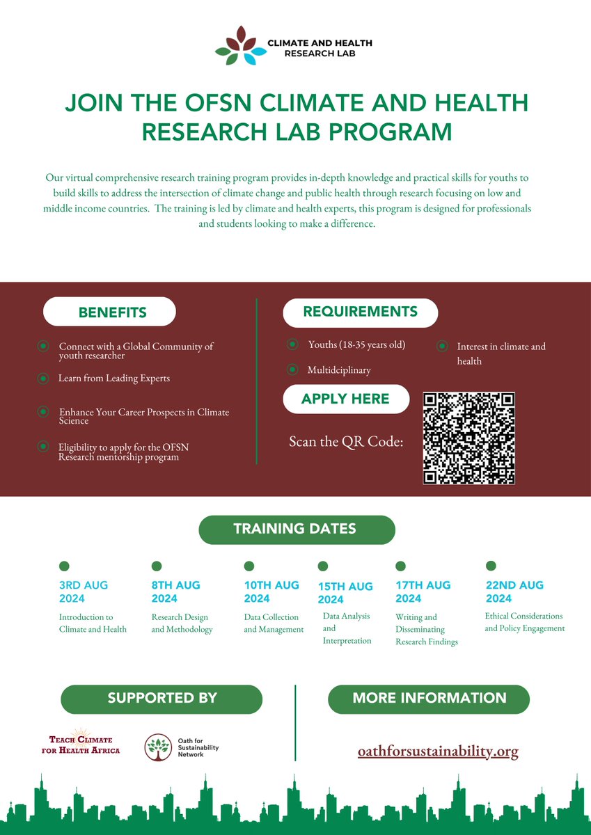 OathNetwork's tweet photo. Join the OFSN Climate and Health research training program. Youth between 18-35 years old are eligible, application closes by August 2nd, 2024. Apply here https://t.co/M5s3SBuVGn

#climatehealth https://t.co/HSexBsebgo