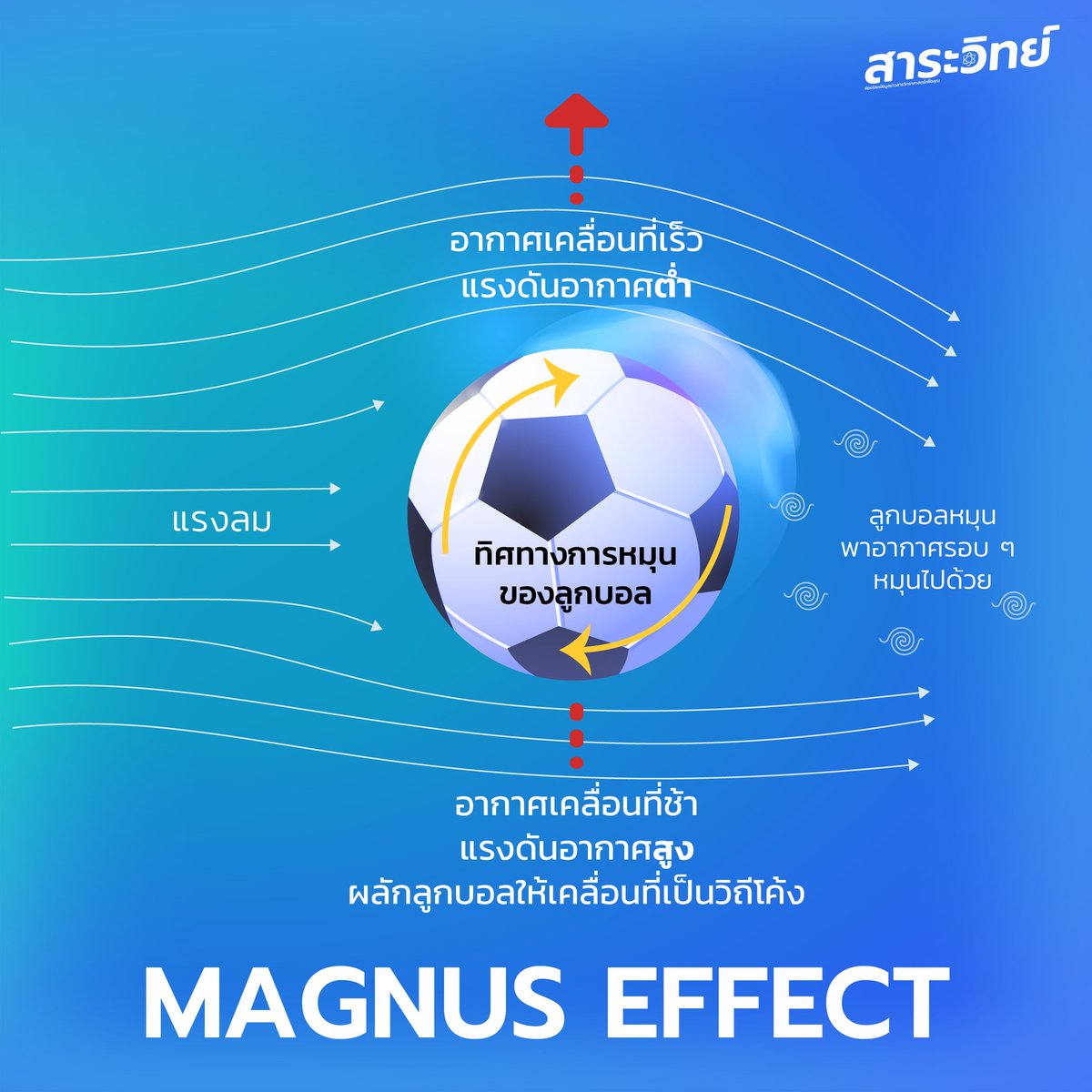sarawitnstda's tweet photo. เบื้องหลังของ #ลูกปั่นโค้ง มีหลักการทางวิทยาศาสตร์ซ่อนอยู่ หลักการทางวิทยาศาสตร์นี้เรียกว่า #MagnusEffect (#ปรากฏการณ์แม็กนัส) ซึ่งเกิดจากแรงดันอากาศที่สองด้านของลูกบอลไม่เท่ากัน
⚽ อ่านต่อ https://t.co/rc1tPokkZq https://t.co/ScZeKoLoP6
