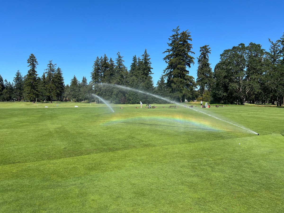We installed 24 part circles with low angle nozzles on the diving range tee for days like this. Watering freshly seeded divots in the middle of the day. Total game changer.