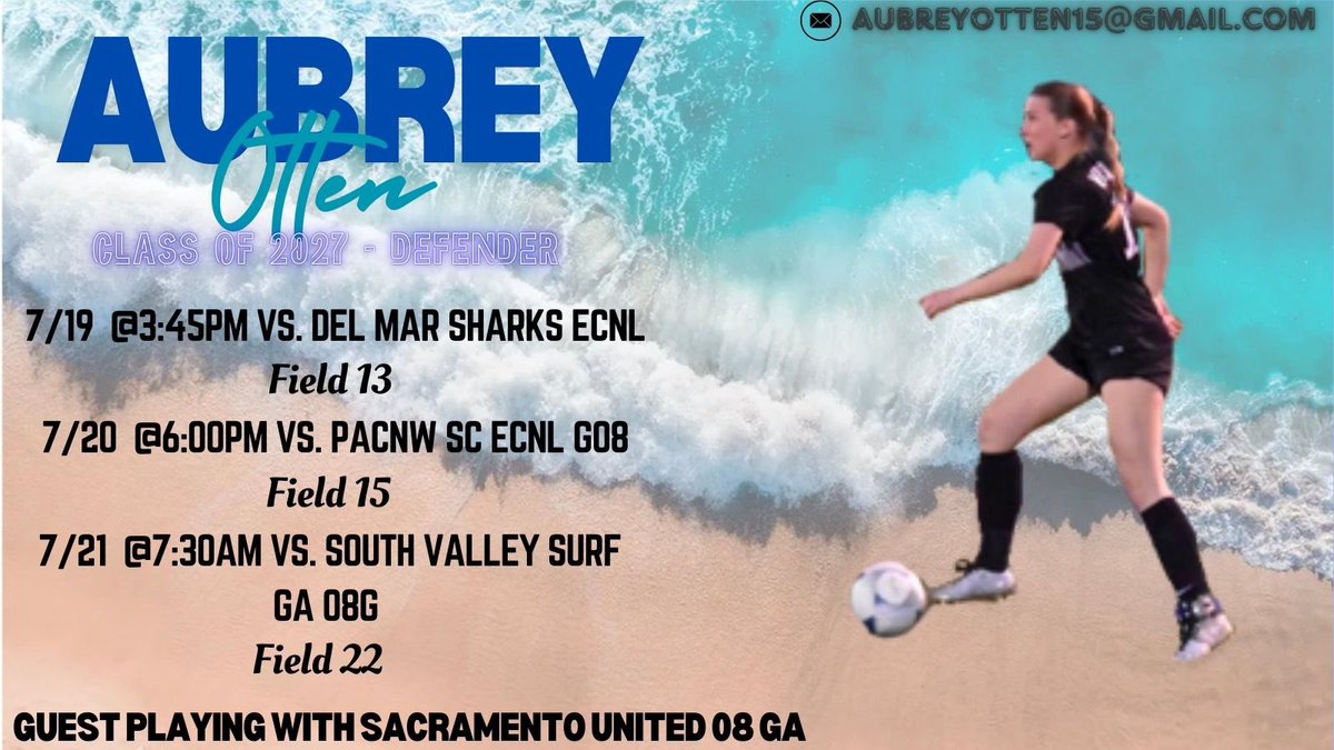 AubreyOtten16's tweet photo. Can’t wait to guest play in the #surfcup in 📍San Diego this weekend! Thank you @SacUtd_soccer for giving me this amazing opportunity to play with their 08 GA team. @ImYouthSoccer @ImCollegeSoccer @GAcademyLeague @TopDrawerSoccer @TheSoccerWire https://t.co/8IWCqr8qti