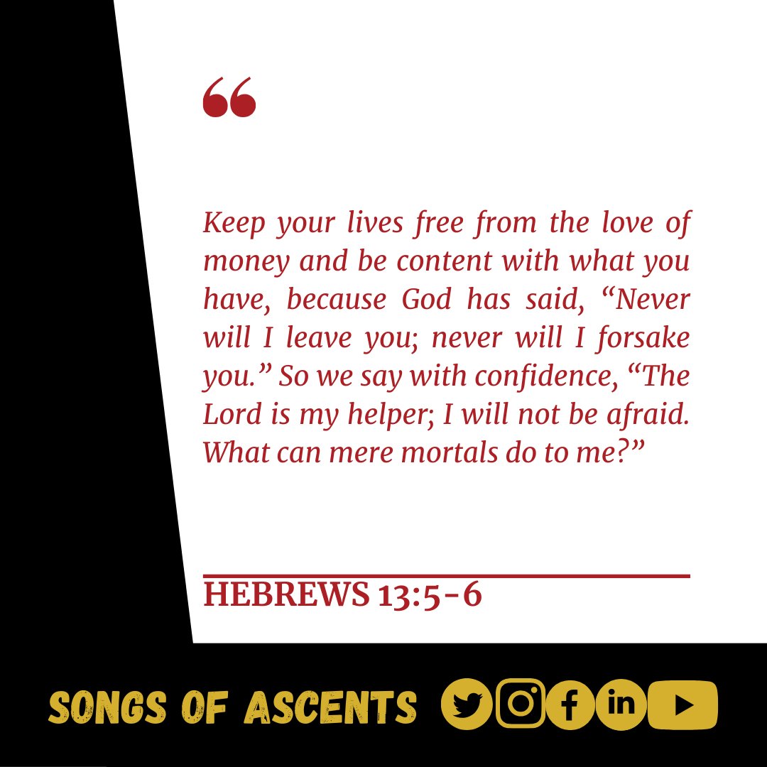 SongsofAscents's tweet photo. Hebrews 13:5-6

#verseoftheday 
#verseoftheday📖 
#verseoftheday🙏 
#verseoftheday📖🙏 
#verseoftheday📜📖 
#songsofascents https://t.co/FHmKJt7xAg