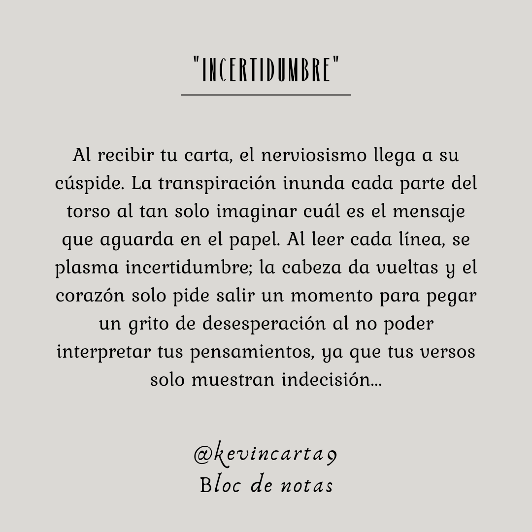 KevinCarta99's tweet photo. Incertidumbre...
..
.
#Poesía #Poema #PoesíaInstagram #PoemasDeInstagram #PoesíaViral
#ViralPoetry #PoesíaDelDía #PoemaDelDía
#PoesíaParaPensar #PoesíaQueInspira #PoesíaQueConmueve #Ansiedad #Incertidumbre #Emociones #sentimientos #kevincart https://t.co/iuq3KyEiYG