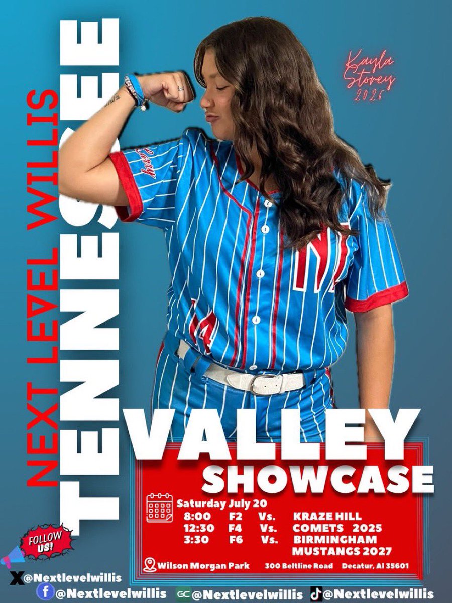 Ashlyn Cox (@ash272007) on Twitter photo Come see us in the Tennessee valley showcase this weekend!
<a href="/Coach_Tuck18/">Tucker Hughes</a> <a href="/coachangelbrown/">Angel Brown</a>
@GHC_Softball
<a href="/NWSCC_SB/">Northwest Shoals Softball</a> <a href="/Mmitigerssoftba/">MMI Softball</a>
@NexLevelWillis
#forlarry Come see us in the Tennessee valley showcase this weekend!
<a href="/Coach_Tuck18/">Tucker Hughes</a> <a href="/coachangelbrown/">Angel Brown</a>
@GHC_Softball
<a href="/NWSCC_SB/">Northwest Shoals Softball</a> <a href="/Mmitigerssoftba/">MMI Softball</a>
@NexLevelWillis
#forlarry