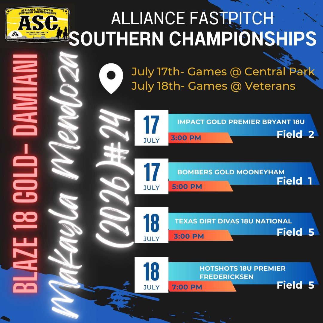 Last tournament of the season at the Southern Championships! Come out and watch! So ready to ball out! 🩵❤️
<a href="/Blaze18Gold/">Texas Blaze 18 Gold Ward</a> <a href="/OSUcoachG/">Kenny Gajewski</a> <a href="/ClemsonCoachKJ/">Kyle Jamieson</a> <a href="/RussHeffley/">Russ Heffley</a> <a href="/jeffharger/">Jeff Harger</a> <a href="/rittmanjohn/">John Rittman</a> <a href="/CoachELeyba/">Eric Leyba</a> <a href="/Coach_Shippy/">Vanessa Shippy (Fletcher)</a> <a href="/bergy_9/">Bergy</a> <a href="/carrieeberle/">Carrie Eberle Parker</a> <a href="/jesss_harperr/">Jessie Harper</a>