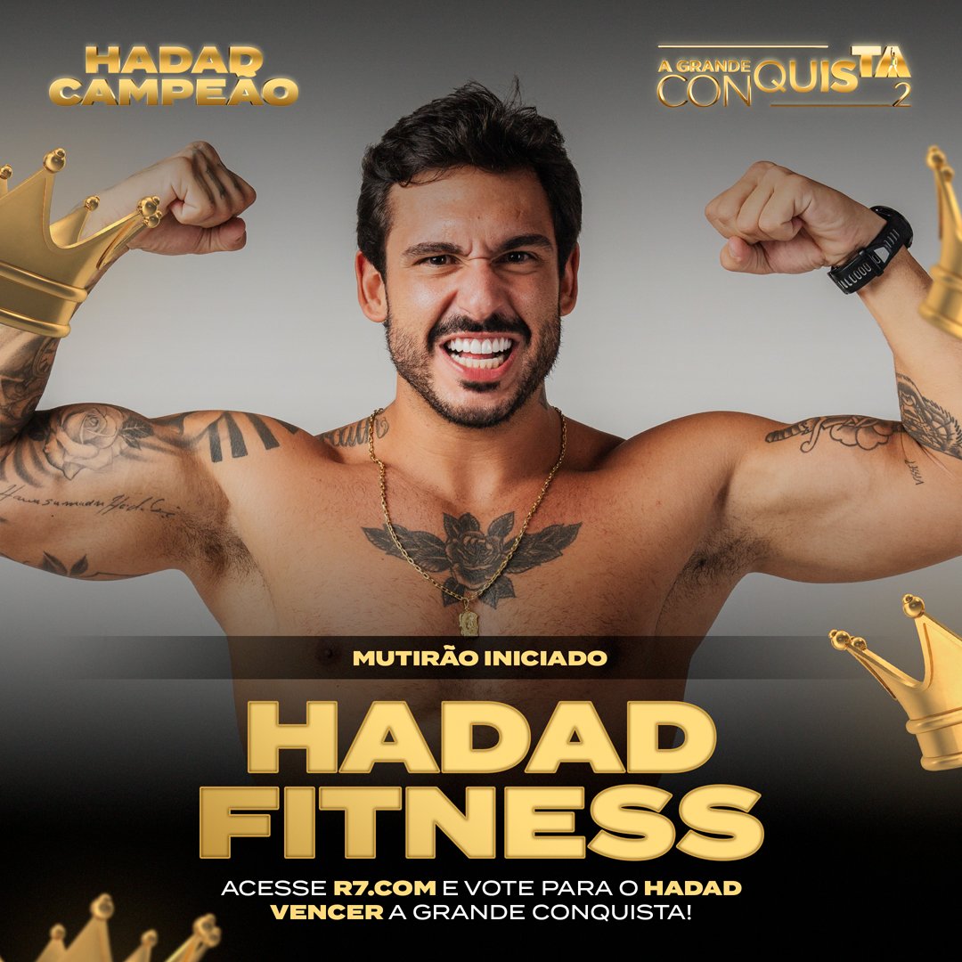 ⚡️ MUTIRÃO HADAD FITNESS INICIADO ⚡️

📲  A cada 10 votos comente UM EMOJI ou UMA LETRA aqui

🎯 Meta: 500 respostas

🚨 Lembre-se: O voto é para GANHAR, então votem na opção HADAD 

⏰ ENCERRA ÀS 04:00

🔗 Link: interacao.r7.com/a-grande-conqu…