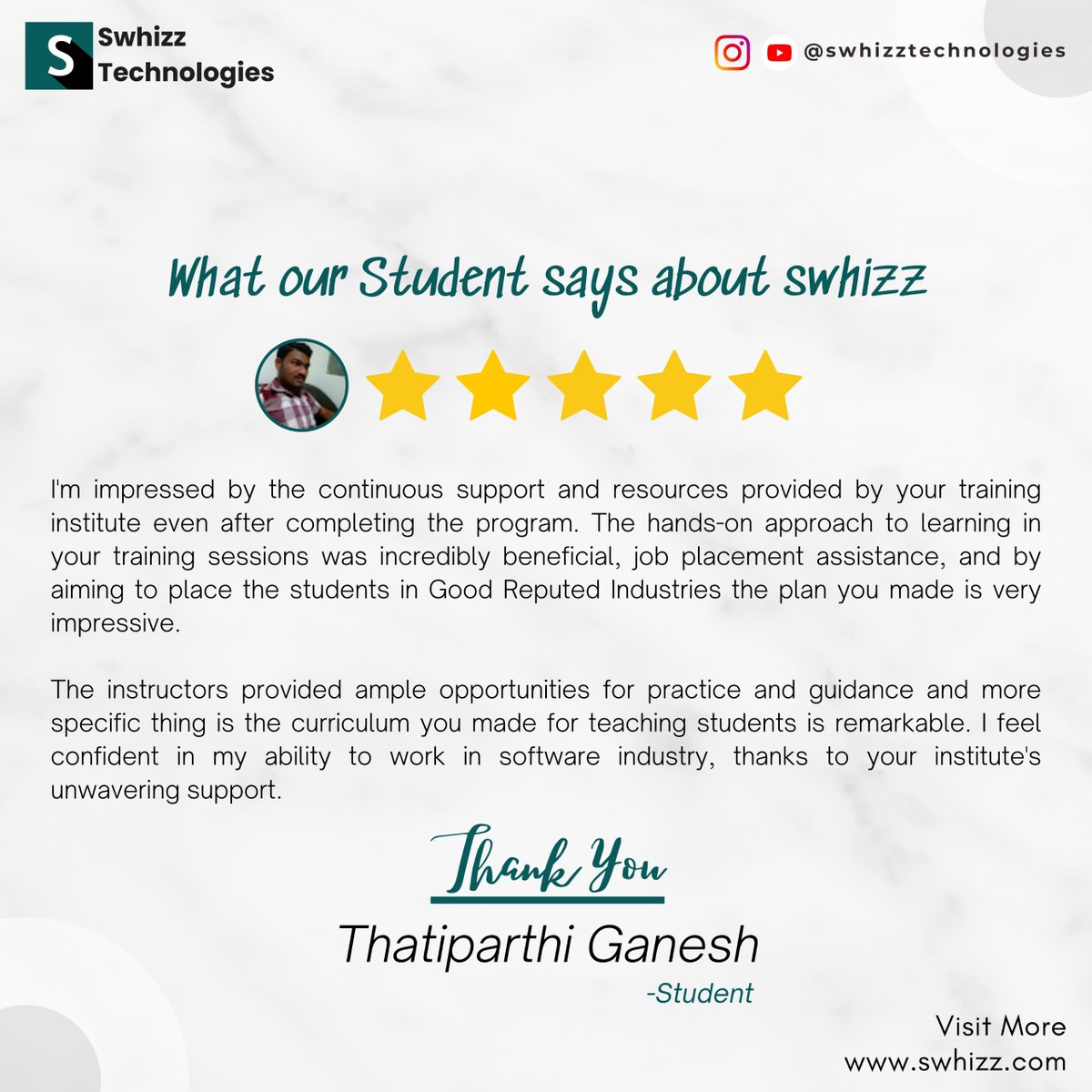 Swhizzofficial's tweet image. 🚀Thank you… for your valuable Review…!!!🚀
"I recently completed several courses at Swhizz
👉Enroll Here: swhizz.com/register-now/
Contact Us:: +91 9392002299 | 9059002244
#salesforce #DevOpswithAWS #offlinetraining
#onlinetraining #cybersecurity #softwaretesting