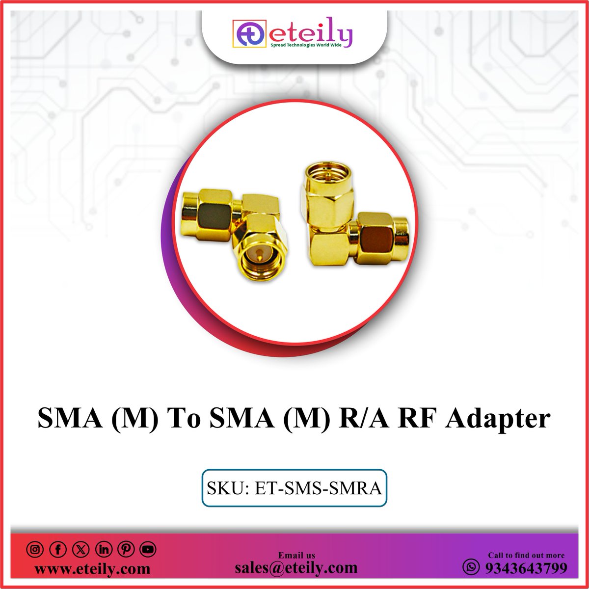 eteilyindia's tweet photo. Eteily Technologies India Pvt. Ltd.

✅SMA (M) To SMA (M) R/A RF Adapter
✅SKU: ET-SMS-SMRA

For More Info -
👉Contact Us - 9343643799 📞
👉Website - https://t.co/3V26bOt1tQ

#eteily #technologies #eteilyindia #eteilymanufacturing #telecom #adapter #rf #rfadapter #sma #india https://t.co/JG2DPvokbb