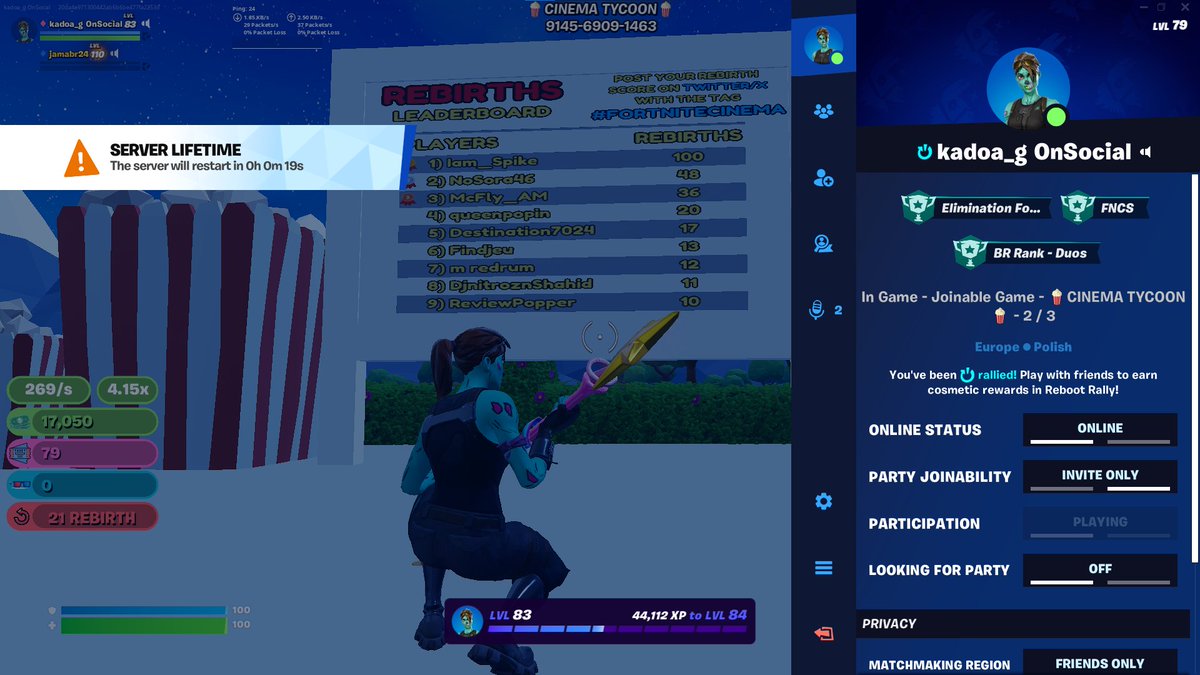 kadoa_g's tweet photo. 21 REBIRTH kadoa_g OnSocial @Soar_Creations #FORTNITECINEMA https://t.co/WgjwE5o8a7