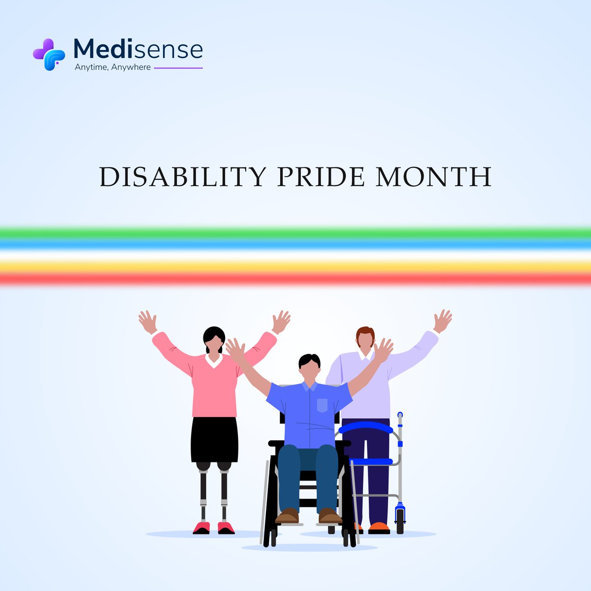 MedisenseHealth's tweet photo. Disability Pride Month celebrates the resilience, strength &amp; unique perspectives of individuals with disabilities. At Medisense Healthcare, we honor their contributions &amp; advocate for acceptance, inclusion, and equal rights.  #DisabilityPrideMonth #Inclusion https://t.co/TvXvN9B2hT