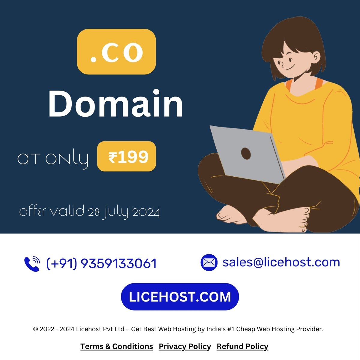 licehost's tweet photo. .CO Domain offer

> Register from https://t.co/0qBKIdulsZ

✅ Register - ₹199/yr

Offer Valid 28 july 2024 https://t.co/dHLKYxDq6x