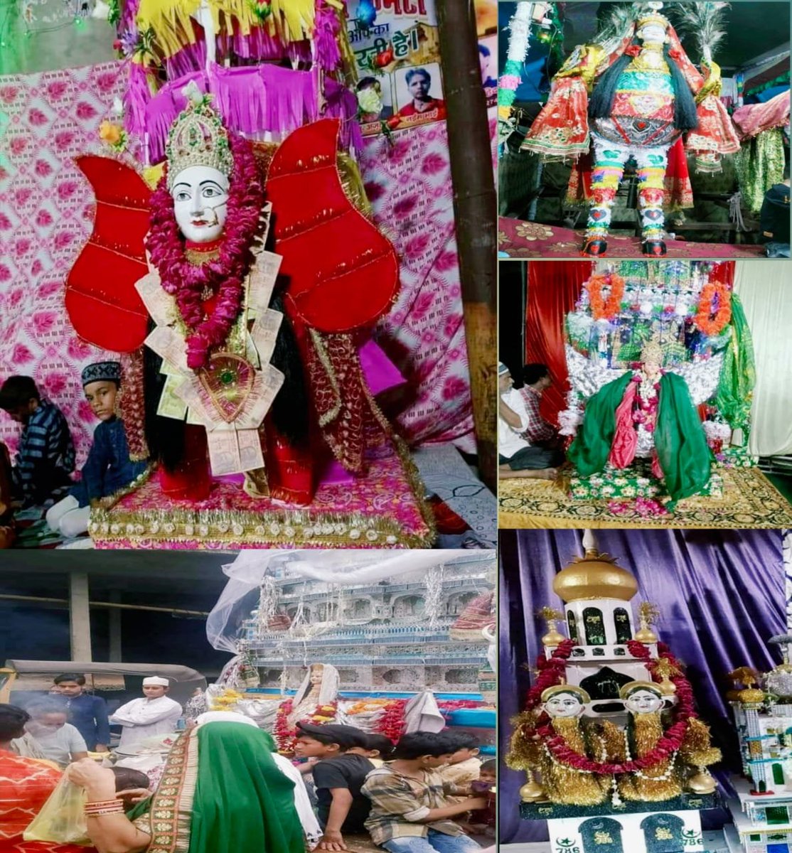 تعزیہ سے بت پرستی کی طرف ۔
پہلے یہ تعزیہ صرف کمرہ نما  چار یا چھ کونو والی اوپر مینارہ بنا ہوتا تھا اب آہستہ آہستہ یہ بت بنانے لگے ، جیسے ہر سال غیر مسلم پنڈال ٹینٹ لگا کر  دُرگا ماتا کی پوجا پرستش کرتے ہیں

۔