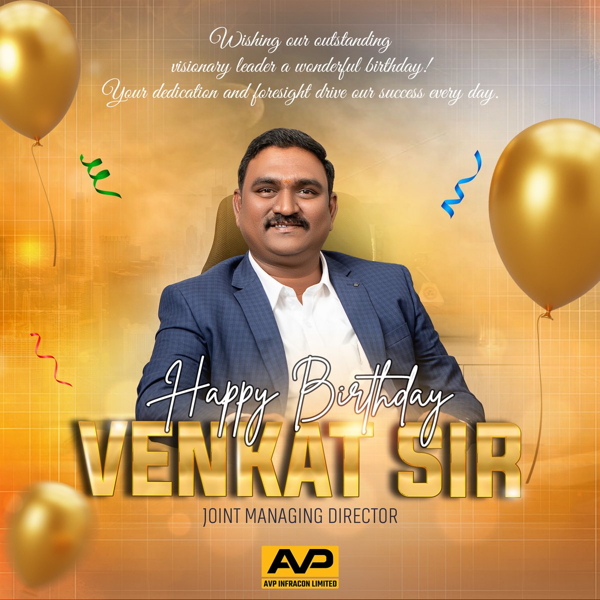AvpInfracon's tweet photo. Celebrating the birthday of our exceptional Joint Managing Director! Wishing you a year full of happiness, health, and more great milestones!

#HappyBirthday #DirectorsBirthday #VisionaryLeader #CelebratingExcellence #AVPInfracon #AVPRMC #Coimbatore #Chennai #Trichy #Tiruppur https://t.co/OuLrHd4wBu