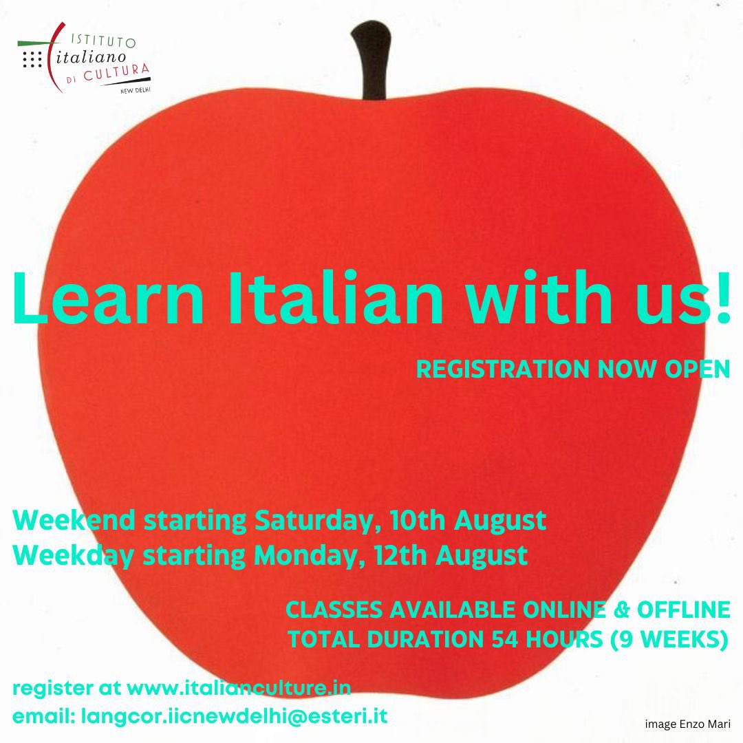 IIC New Delhi (@iicnewdelhi) on Twitter photo 🇮🇹 New language classes starting in August!
REGISTRATIONS ARE NOW OPEN!!!
Visit italianculture.in
For further details email 📧 us at langcor.iicnewdelhi@esteri.it 🇮🇹 New language classes starting in August!
REGISTRATIONS ARE NOW OPEN!!!
Visit italianculture.in
For further details email 📧 us at langcor.iicnewdelhi@esteri.it