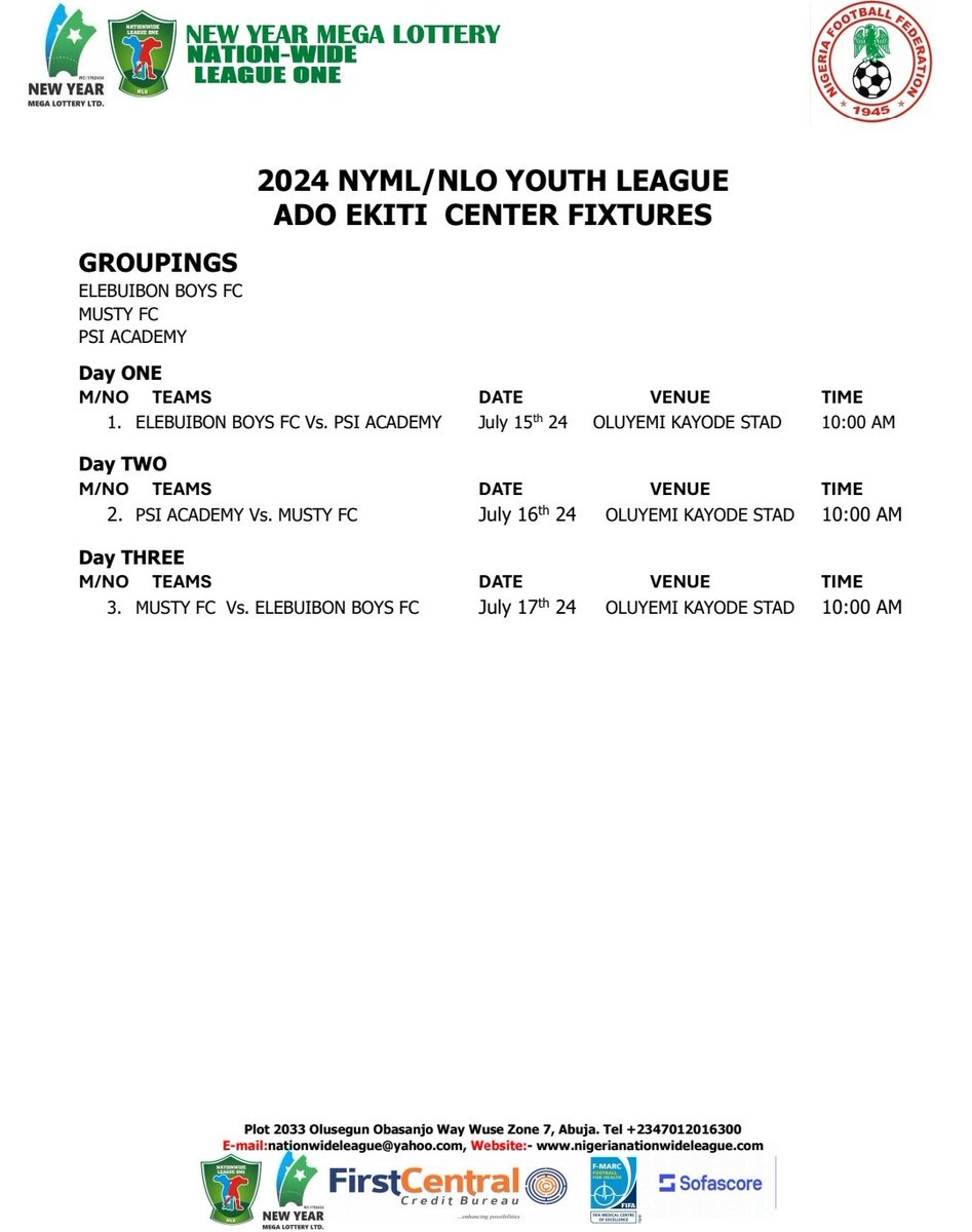 ElebuibonBoyzFC's tweet photo. GAME DAY!

🏆 Nationwide League One Youth League

MD3👇

🆚 #MUSTYFC
🗓️ Wednesday July 17, 2024
🕒 10:00 AM 
🏟️  Oluyemi Kayode Stadium, Ado Ekiti 

#MUSELE
#NLO24YouthLeague https://t.co/1rxRHOzLq3