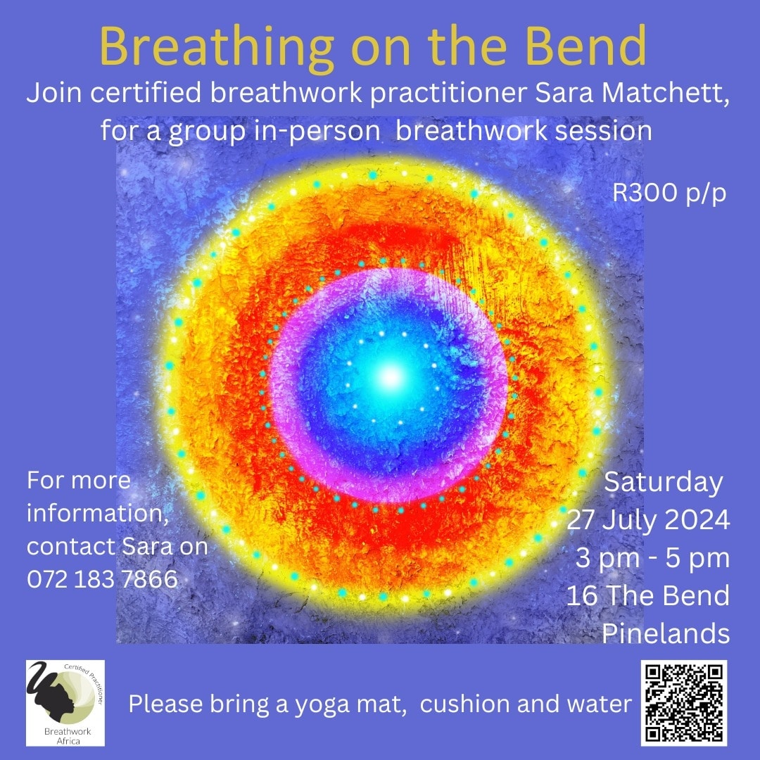 Join us for the July 'Breathing on The Bend' session at our home in Pinelands on Saturday, 27 July, from 15h00 - 17h00. The session will include breath awareness and regulation practices as well as a conscious connected breathing practice. Bookings: qkt.io/SQxcgF