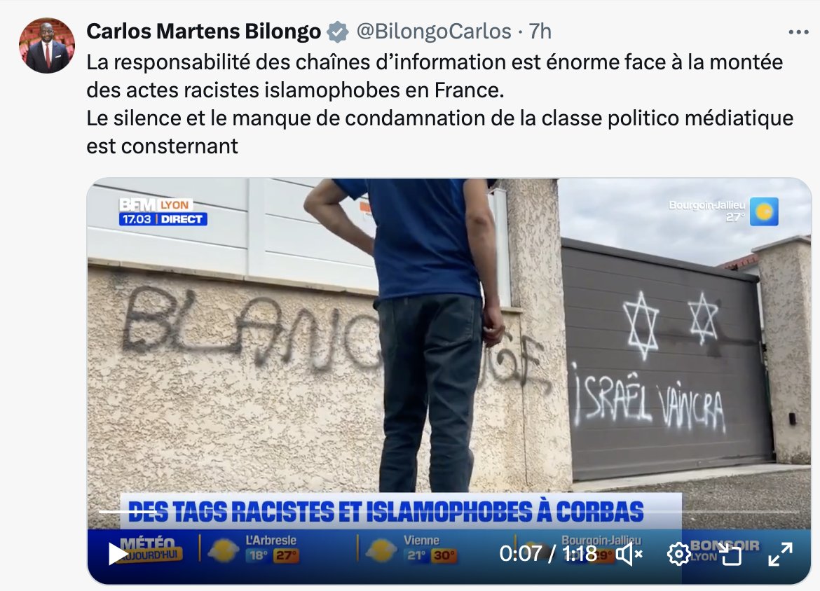 LaurentObertone's tweet photo. Portes et Bilongo s'indignent d'une maison visée par des tags, dénoncent le manque de réactions et accusent Bolloré.
Le même jour, énième dégradation d'une église : cure de silence des députés LFI https://t.co/0M0JMCKG2B