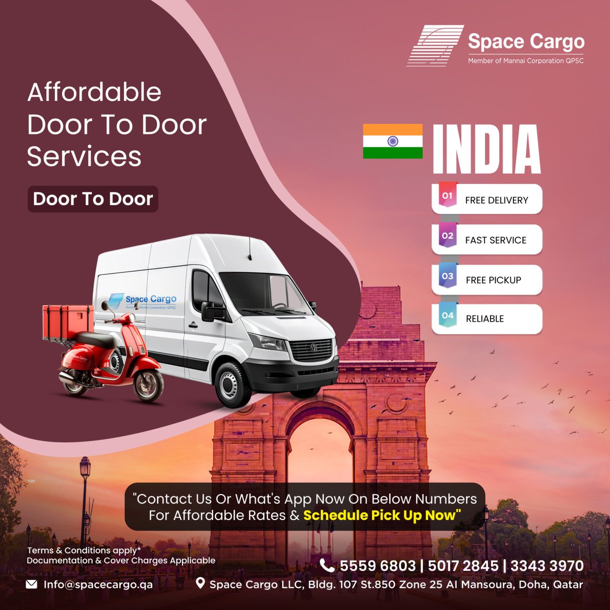 spacecargoqa's tweet photo. 🚚 Affordable Door-to-Door Services to India! 🇮🇳
Free delivery, fast service, free pickup, and reliable shipping with Space Cargo. Schedule your pickup today!
📞 5559 6803 | 5017 2845 | 3343 3970 📧 info@spacecargo.qa
#SpaceCargo #DoorToDoorService #ShippingToIndia #FreeDelivery https://t.co/6YEl39aPm3