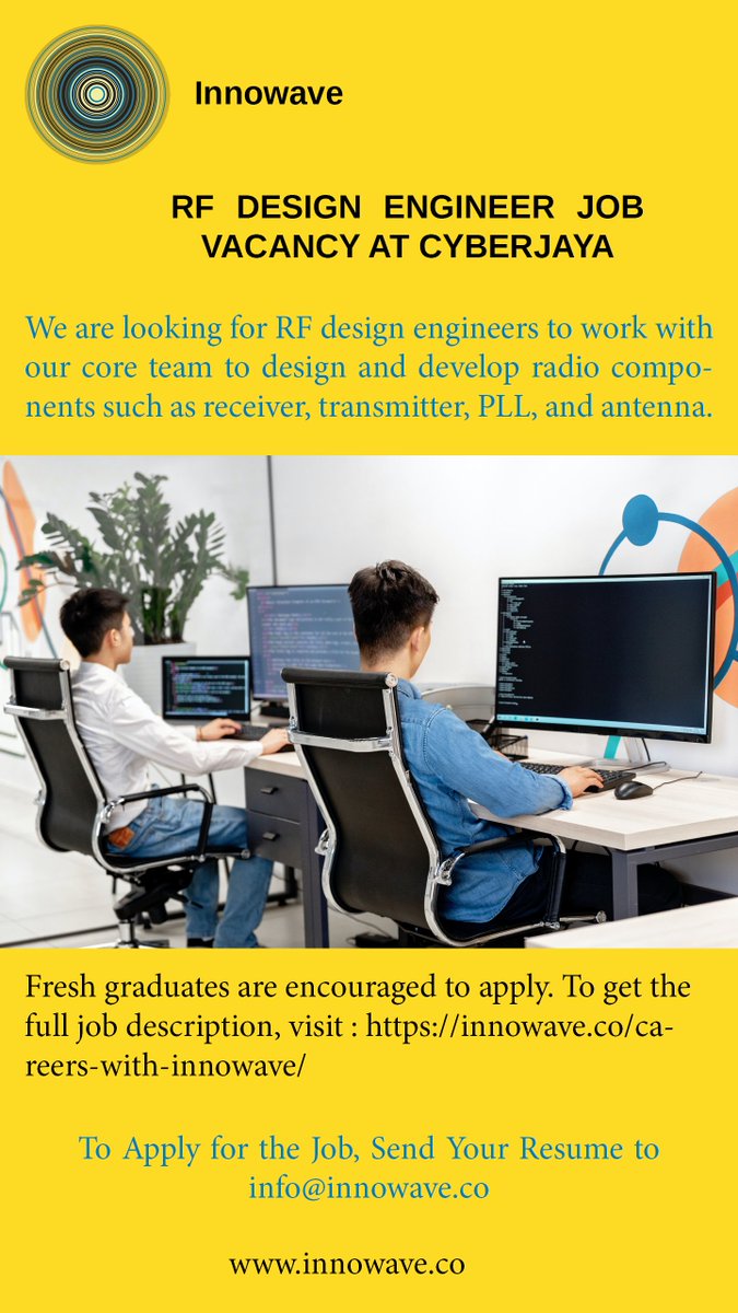 innowave's tweet photo. #RF Design Engineers Wanted at Innowave (Cyberjaya)! #FreshGradEE #MastersEE #PhDEE #RFEngineer #MicrowaveEngineering #MillimeterWave #Electromagnetics #RFDesign #JobsInEngineering #CareersInEngineering #Engineering #RFEngineer #SeniorEngineer #job #jobopening #career https://t.co/adgWnQhpb0