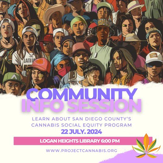 alesotelosolis's tweet photo. Come learn about San Diego County's Cannabis Social Equity Program at a free Community Info Session on Mon. July 22 at 6p @ Logan Heights Library.

✔️ Check out the website to learn more: https://t.co/8hmW9G5Otx https://t.co/cuxgD6pFfH