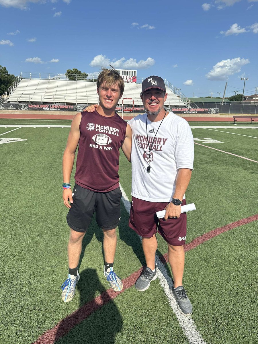 With a great camp visit and a talk from <a href="/CoachNealMcM/">JORDAN NEAL</a> I’m blessed to have received an offer to play football for McMurry University. I’d like to thank <a href="/CoachSnyde/">Will</a>, <a href="/JacorianC/">jccccc</a>, and <a href="/Rgamez88/">Coach Gamez</a> with the help throughout the camp. Thank you <a href="/McMURRYFOOTBALL/">McMURRY FOOTBALL</a> for the opportunity!