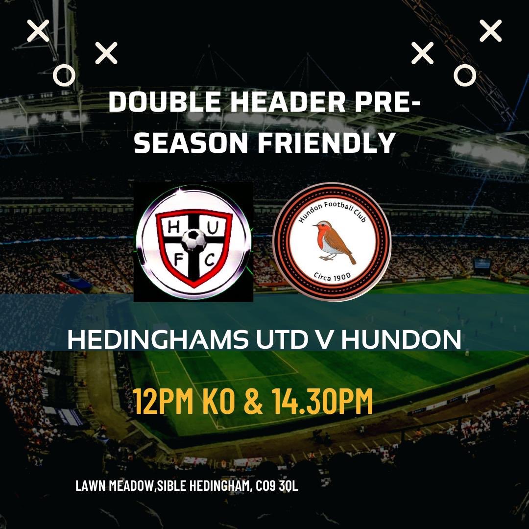 HundonFC's tweet photo. Our first Pre-season friendly against a very good organised outfit this weekend, it’s a double header with both first teams going head to head with a 12KO, then our reserves KO at 14.30pm. It starts all over again with the new era. https://t.co/aIIPKZn4G0