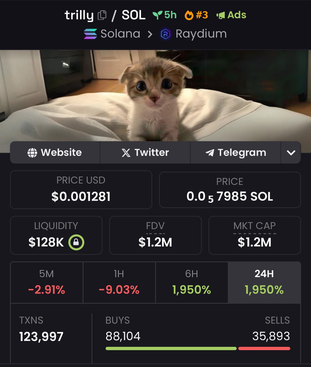 Ok $TRILLY are we about to see another $BILLY run 👀

website ✅
Telegram ✅
Dex &amp; Ads ✅

TRILLY mc 1.2M VS BILLY mc 180M

Your still early thank me later 🤝