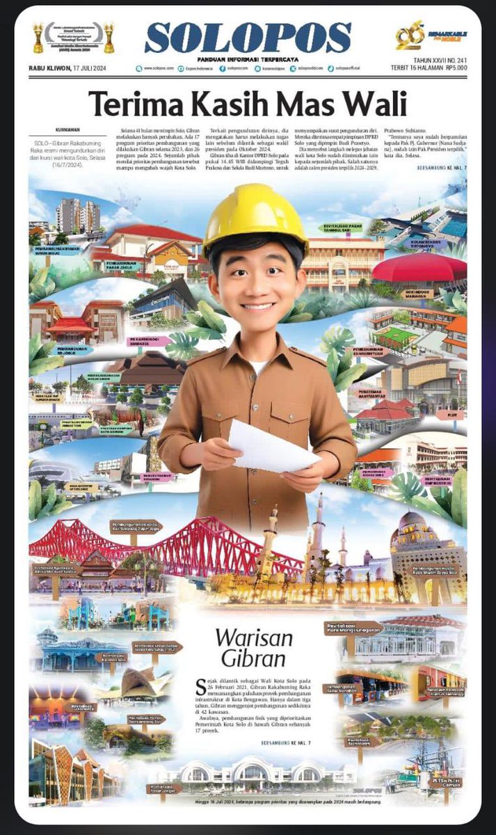 Pengabdian yang sangat berkesan banget dari mas Gibran utk masyarakat Solo beliau memimpin dengan amanah, membangun Solo semaju dan modern sekarang. 

Makin kesini pemimpin muda emg makin unjuk eksistensi dan kualitas memimpin dengan baik🔥💪🏼