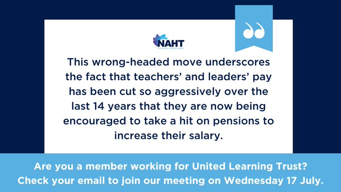 NAHTWestMids's tweet photo. ULT Member in the West Mids?

There's a vital meeting about your #pension: 4pm today.

You have a right to a salary which reflects your skills and experience - AND a good pension in later life.

You should NOT have to choose.

Check your email for link or DM here.
#ForTheirFuture https://t.co/SbZbHxHx85