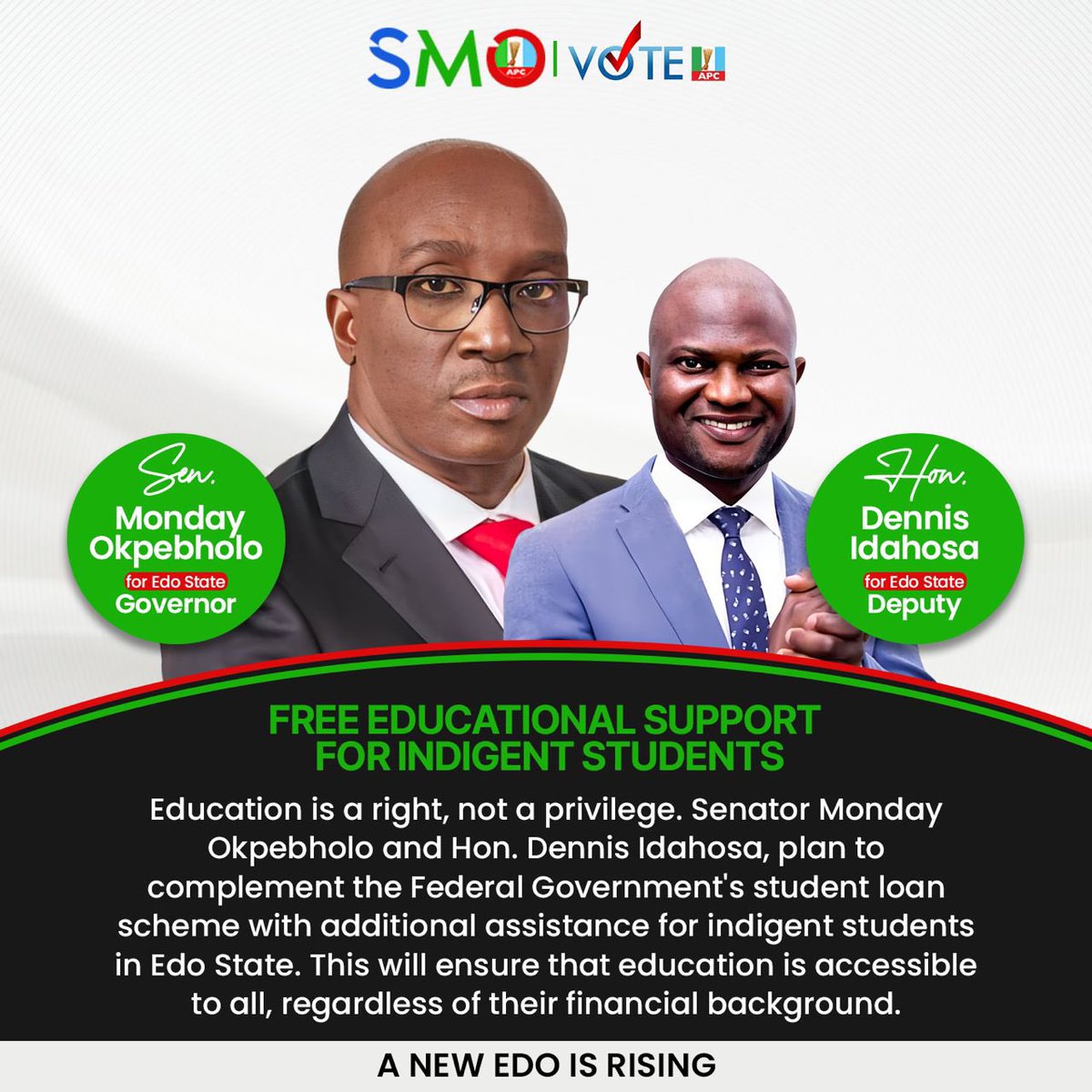 tosino52's tweet photo. Education is a right, not a privilege. Senator Monday Okpebholo and Hon. Dennis Idahosa, plan to complement the Federal Government's student loan scheme with additional assistance for indigent students in Edo State.
#SMO
#ANewEdoIsRising
#Edo2024
#MondayForGovernor
#EdoYouth https://t.co/fPJcAJdIEV
